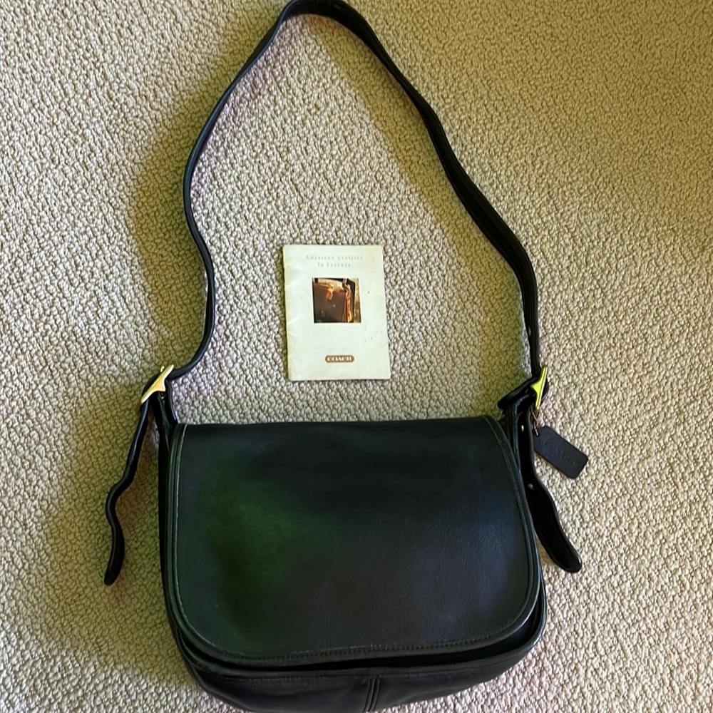 Vintage Black Leather Coach Flap Crossbody Purse